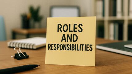 roles and responsibilities on paper note at office table in organization concept highlighting positions, functions, tasks, and accountability for achieving goals and organizational success