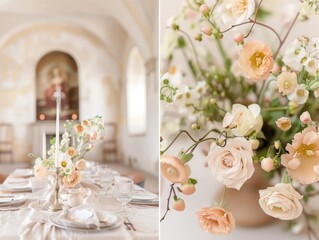 Elegant Peach and Cream Floral Table Setting