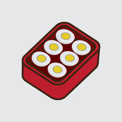 Illustration of a Hard-Boiled Egg on Red Bento Box