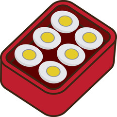 Illustration of a Hard-Boiled Egg on Red Bento Box