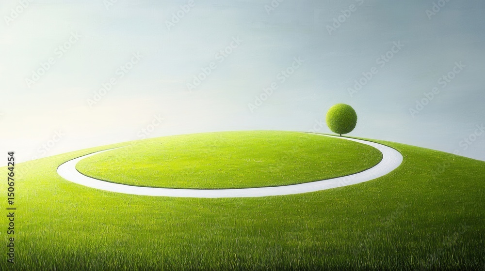Poster this image depicts a serene and minimalist landscape with precision painted white lines forming a ci