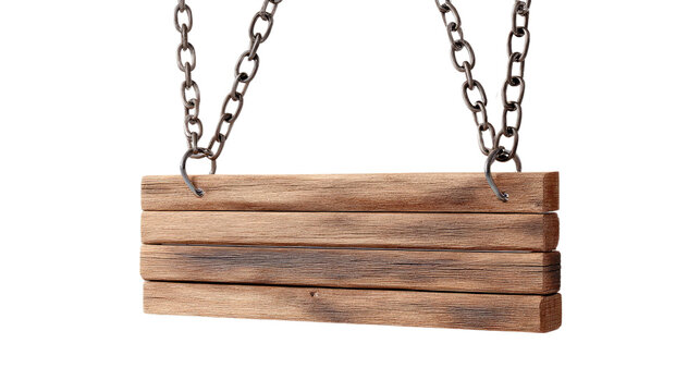 Wooden Sign Hanging: A weathered, wooden sign suspended by sturdy chains, evoking a sense of rustic charm and timeless simplicity.