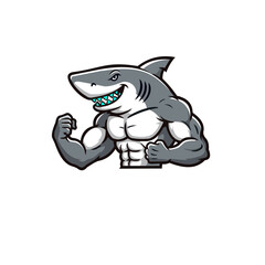 Naklejka premium Strong Muscular Shark Mascot Illustration