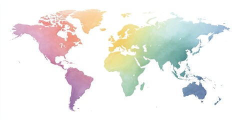 Colorful Watercolor World Map A Vibrant Artistic Depiction of Global Continents