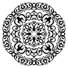 Vector round ethnic element, circular Uzbek national ornament, Islamic pattern, design templates, isolated on white background
