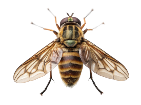 Tiger hoverfly isolated on transparent background, a striped insect with wings