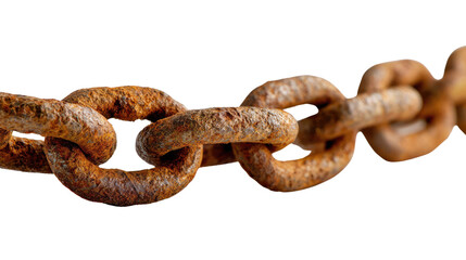 Obraz premium Rusty Chain Close-Up: A macro shot captures the textures of a rusty chain, with an intriguing interplay of light and shadow, symbolizing strength and resilience over time.