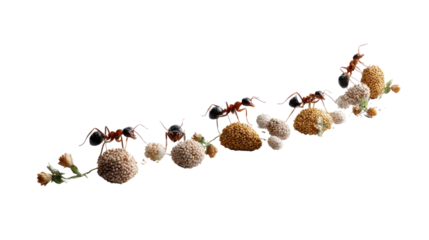 Diligent ants: A captivating image of ants working together, each carrying a significant burden, showcasing teamwork and unwavering commitment.