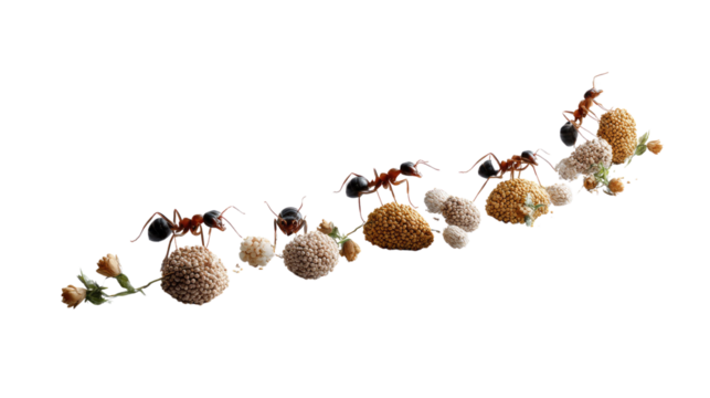 Diligent ants: A captivating image of ants working together, each carrying a significant burden, showcasing teamwork and unwavering commitment.