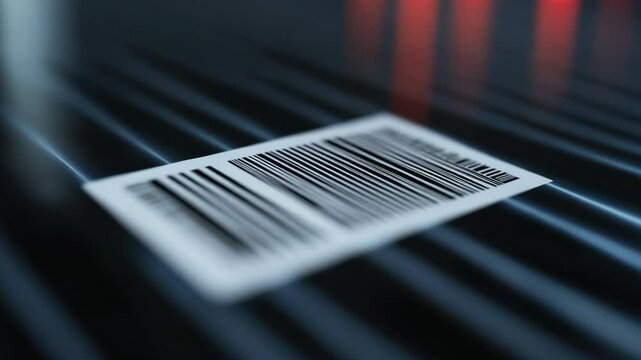 Close-up of a barcode on a sleek black surface