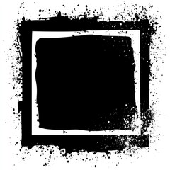 A black square with a white border, edged with grunge splatters, creating a textured frame