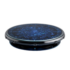 Futuristic circular table with glowing blue digital design