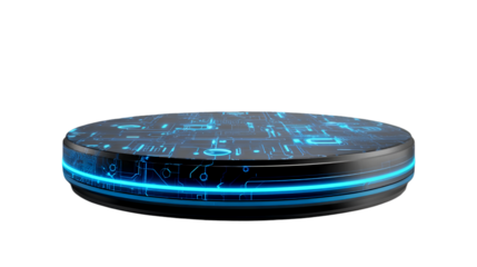 Futuristic Circular Platform Neon Blue Technology Display