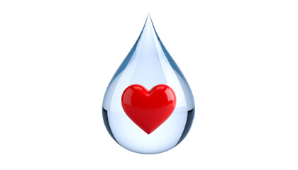 Obraz premium Single Red Heart Encapsulated in a Transparent Water Droplet isolated on solid white background Png