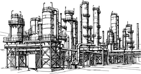 Obraz premium Oil & gas refinery plant. Oil & gas refinery, vector illustration. EPS 10 version.