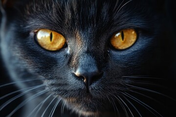 Mysterious Black Cat Staring Intently in Dark Shadowy Environment