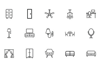 furniture icons set line art 