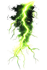 Vibrant green lightning bolt striking through a dark stormy background creating an electric atmosphere
