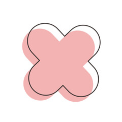 Flat Design Quatrefoil Flower with Outline Shape in Pastel Pink Icon