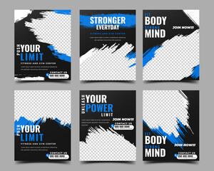 Gym, sports, fitness social media post design template collection. 4:5 ratio size promotional banner vector.