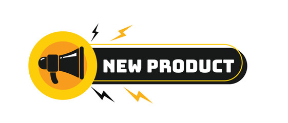 megaphone with new product template, business design, marketing, announcement, discount, cashback. creative banner. editable vector eps 10.