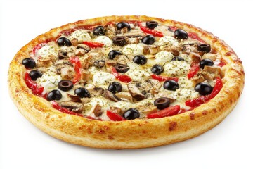 Delicious vegetarian pizza isolated on white background