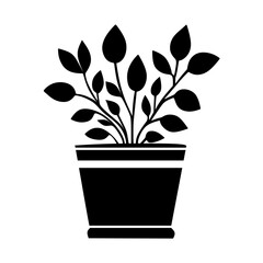 Minimalist Silhouette Plant with Pot Illustration Simple Black and White Icon