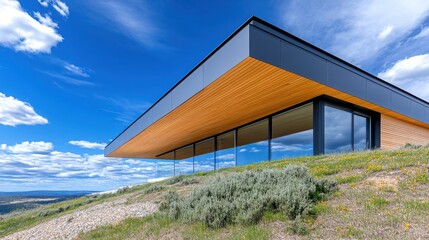 Modern Architectural Design of a House Against a Blue Sky Background