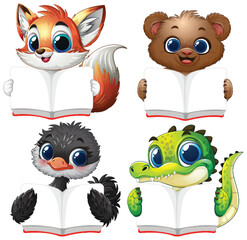 Cute Animals Reading Together