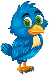 Colorful Cartoon Blue Bird with Green Eyes