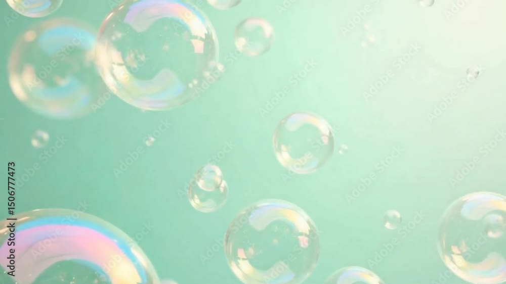 Poster the image features translucent soap bubbles floating against a soft, pastel-colored background.