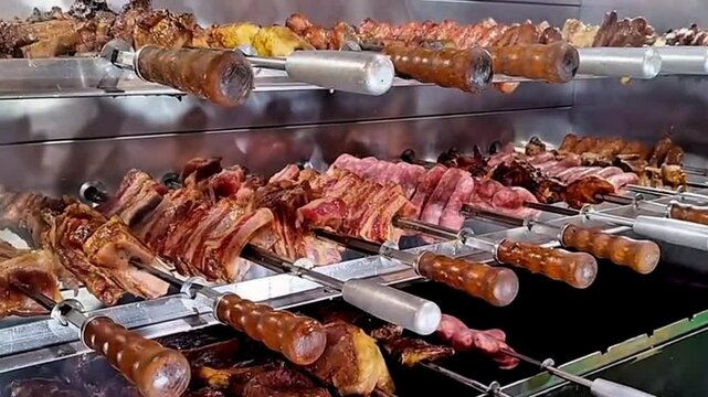 Rotating Churrasco Grill Meat Cooking
