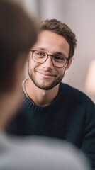 Obraz premium psychologist smiling gently listening to teenager speak warm atmosphere