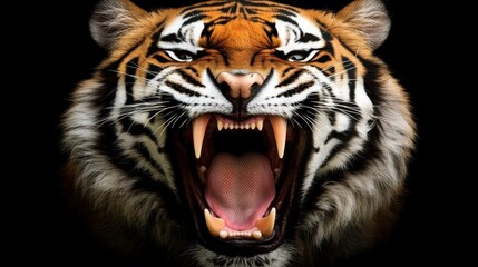 Obraz premium Fierce Tiger Roaring with Intensity on Black Background