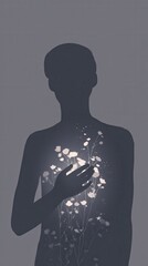 silhouette person in grey with flowers blooming inside chest