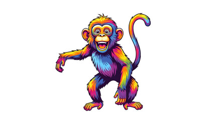 Cartoon Monkey Smiling Colorful Illustration on Transparent Background