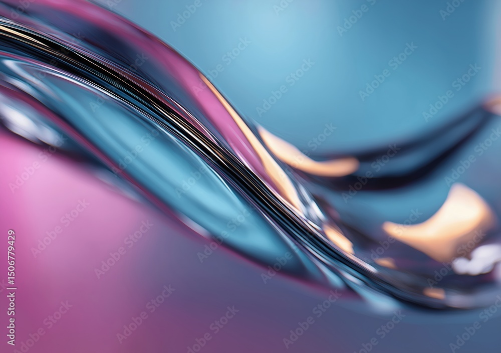 Poster metallic liquid wave flowing on colorful background
