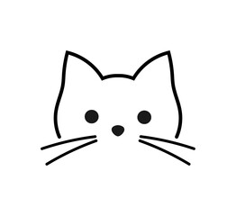 Cute cat line drawing icon illustration. Logo vector.