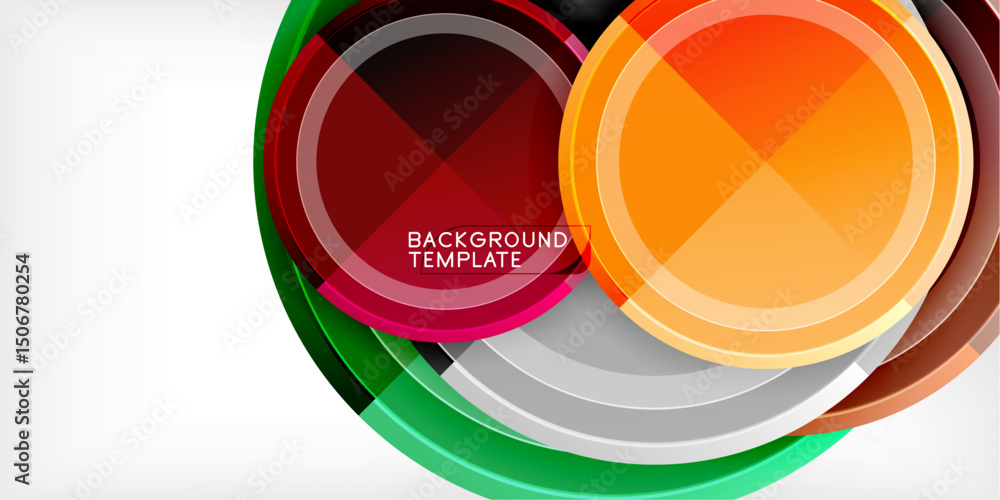 Poster abstract circles overlap, creating vibrant color gradients. modern design elements suggest technolog