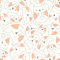 Seamless pattern with cat faces for baby fabric. Pattern for diapers for newborn babies. Flat vector illustration.