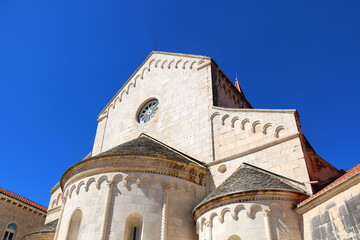 Fototapeta premium The Cathedral of St. Lawrence is a historical landmark in Trogir, Croatia. Trogir is popular travel location and UNESCO World Heritage Site.