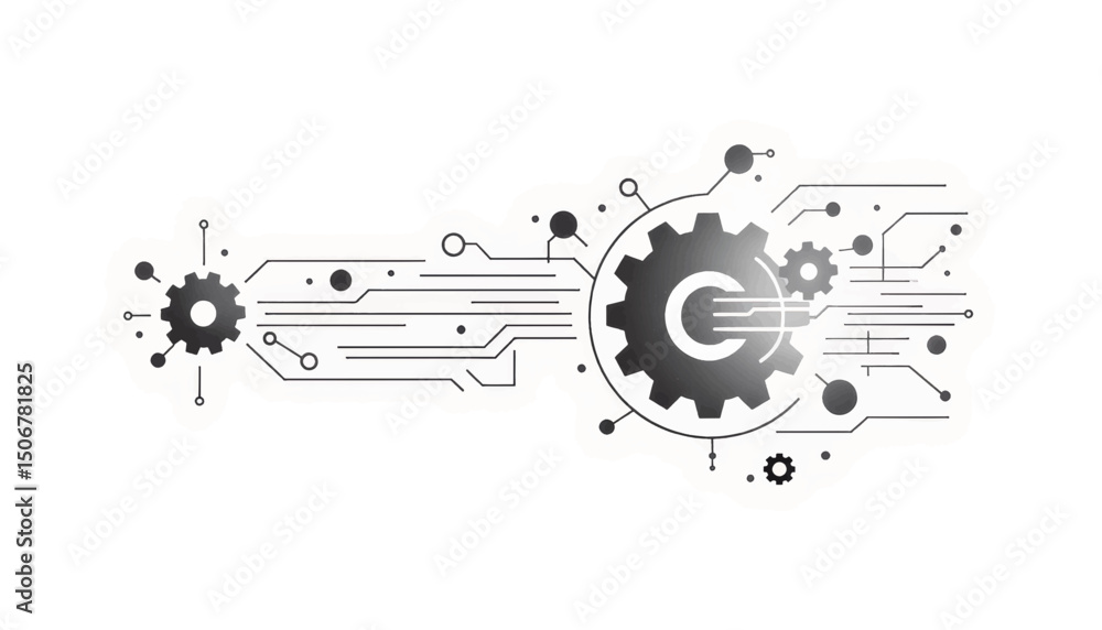 Poster modern technology design featuring gears and circuits that illustrate innovation and engineering con