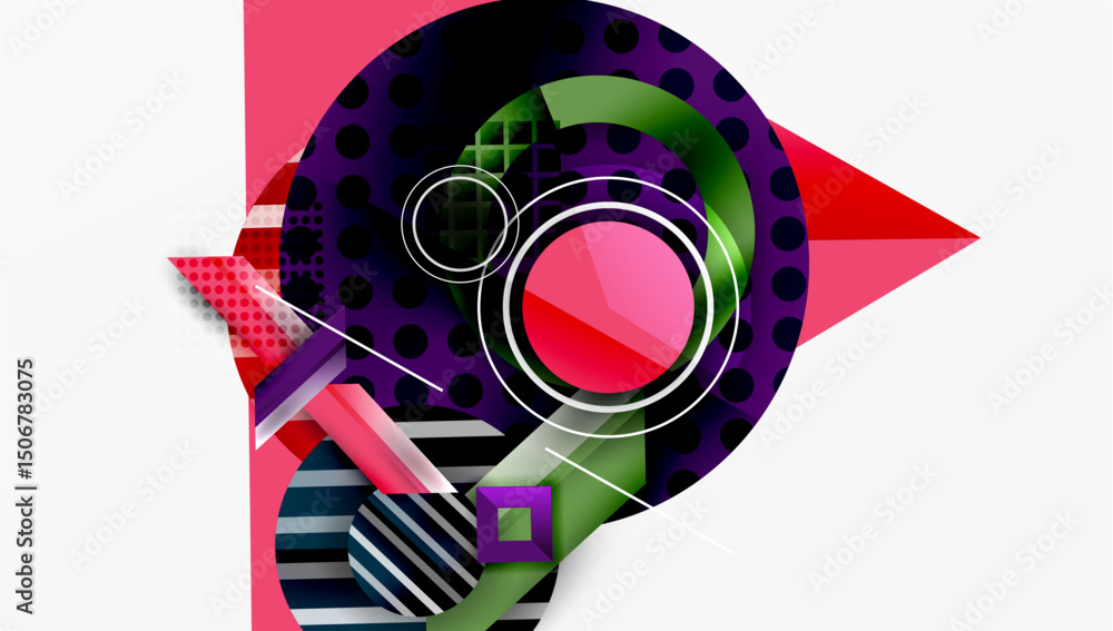 Aufkleber abstract geometric composition. circles, triangles, squares overlap. vibrant colors create dynamic v