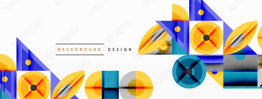 Fototapete Abstract geometric shapes, vibrant colors, modern design. Overlapping elements create dynamic visual texture. Clean lines, simple forms.