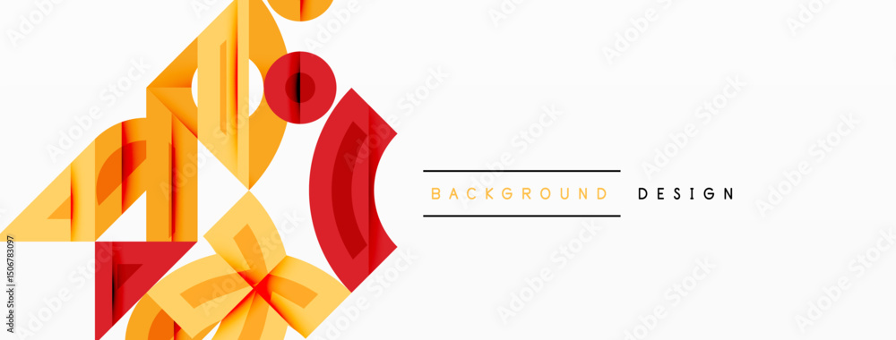 Poster Abstract geometric shapes, yellow, red hues. Modern design elements create dynamic composition. Minimalist style, clean lines.