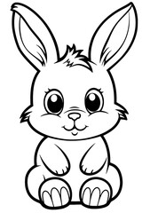 Fototapeta premium Black and white coloring book page, cute rabbit.