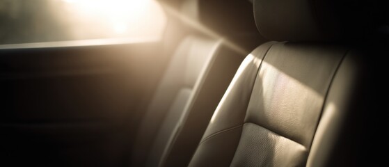 Sunlight on Clean Leather Car Seat Through Open Window Shine