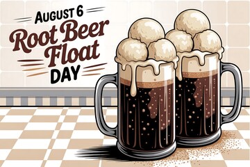 Two root beer floats with ice cream on august sixth root beer float day celebration art
