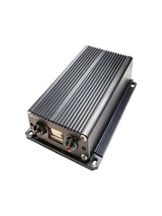 Fototapeta premium Aluminum enclosure for electronics with connectors and heat dissipating ridges