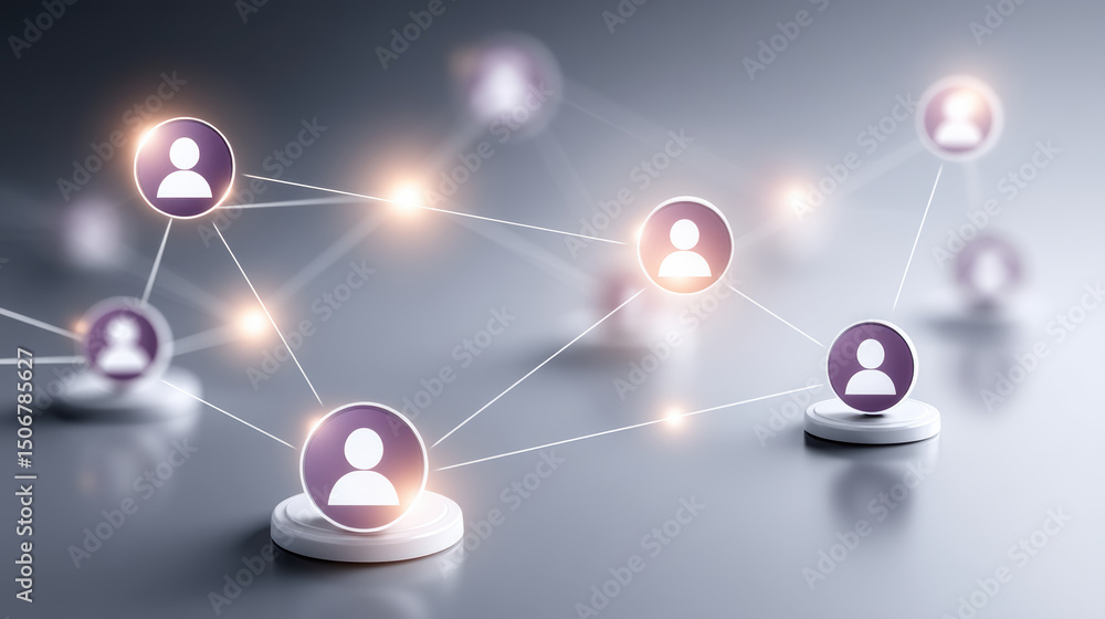 Aufkleber social network connection concept with glowing user icons linked by lines on smooth surface, symboli